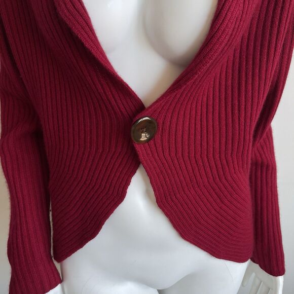 Vintage Talbots Cashmere Silk Ribbed Knit Y2K Cardigan Sweater Red M Holidays - Picture 3 of 15